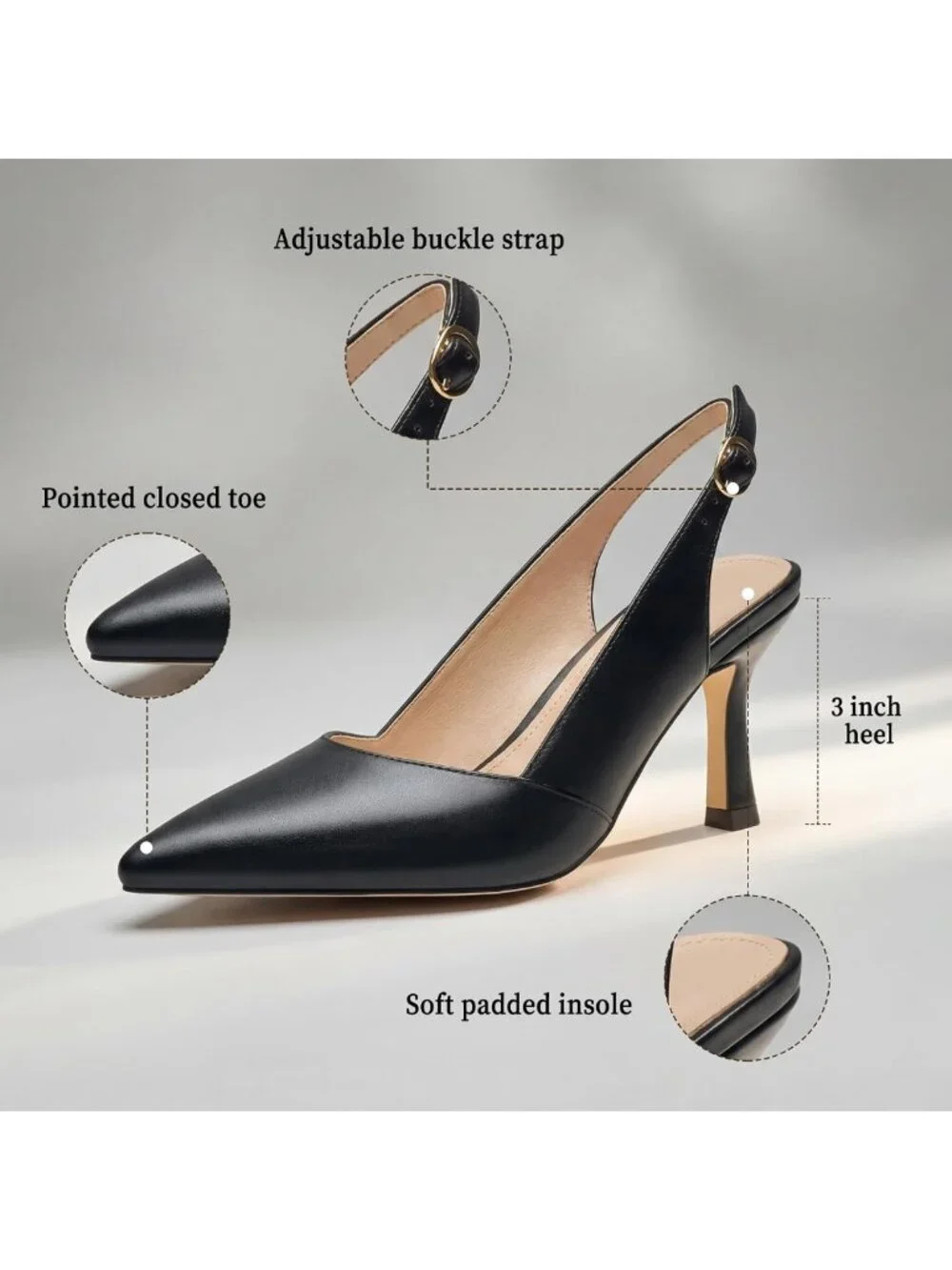 Chic Slingback Kitten Heels for Women - Pointed Closed Toe Dressy Pumps for